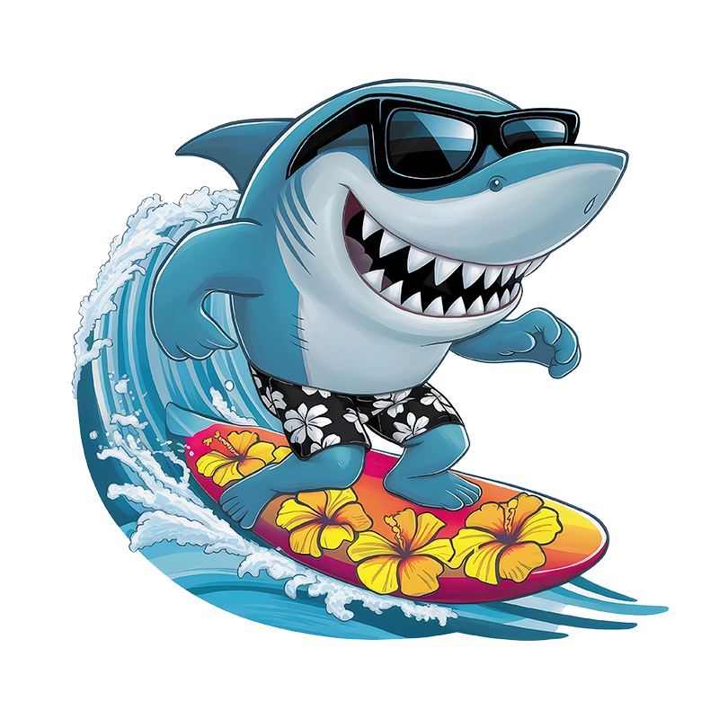 Iron On Patch - Interesantes Transferencias Termoadhesivas de Tiburones Surfistas,