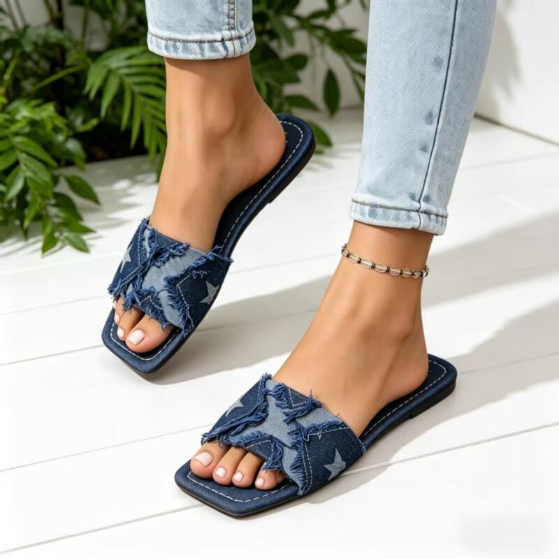 Sewing Expert - Sandalias Planas de Mezclilla Y2K con